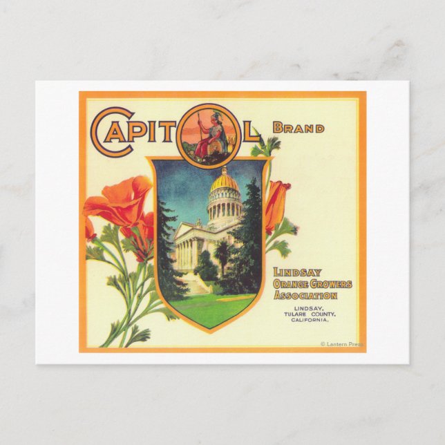 Postal Etiqueta del Naranja CapitolLindsay, CA (Anverso)