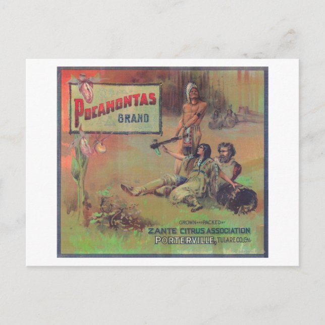 Postal Etiqueta Naranja de PocahontasPorterville, CA (Anverso)
