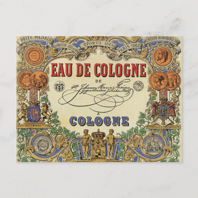 Postal Etiqueta romántica de perfume parisino. (Anverso)