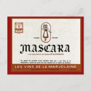 Postal Etiqueta vinícola vintage de Argelia, Mascara