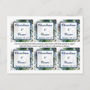 Postal Etiquetas favoritas de pavo real plumas azules/ver