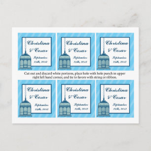 Postal Etiquetas favoritas jaula/franjas azules jaula jau