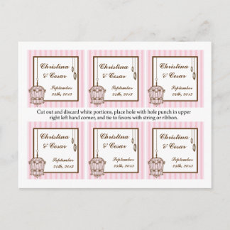 Postal Etiquetas favoritas jaula/franjas rosadas jaula ja