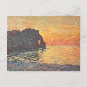 Postal Etretat, acantilado del ` Aval, puesta del sol -