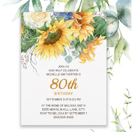 Postal Eucalipto 90 cumpleaños de girasoles personalizado