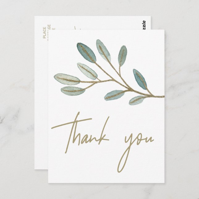 Postal Eucalipto con vino de oro Gracias (Anverso / Reverso)