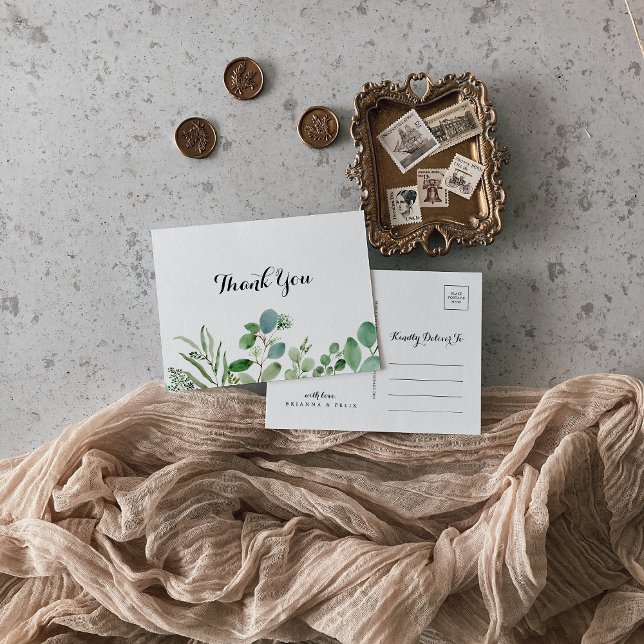 Postal Eucalipto Verde Caligrafía Botánica Gracias (Subido por el creador)