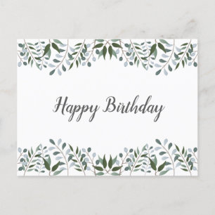Postal Eucalipto Verde Floral Feliz Cumpleaños