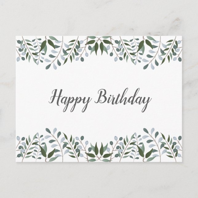 Postal Eucalipto Verde Floral Feliz Cumpleaños (Anverso)