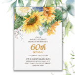 Postal Eucalyptus 60º cumpleaños personalizado<br><div class="desc">Hermosos girasoles amarillos y hojas verdes personalizan la invitación de fiesta de cumpleaños número 60 para las mujeres. Puede cambiar el texto de esta tarjeta para una fiesta de cumpleaños por cualquier edad que esté celebrando.</div>