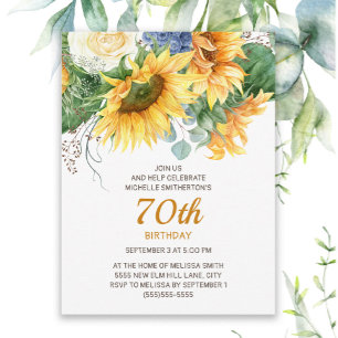 Postal Eucalyptus 70º cumpleaños personalizado de girasol