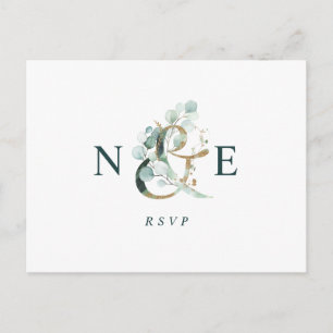 Postal Eucalyptus Ampersand Gold Green Wedding RSVP