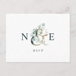 Postal Eucalyptus Ampersand Gold Green Wedding RSVP