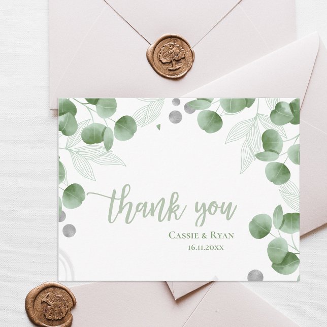 Postal Eucalyptus Boda inspirado en la naturaleza Gracias (Nature-Inspired Eucalyptus Wedding Thank you Postcard)