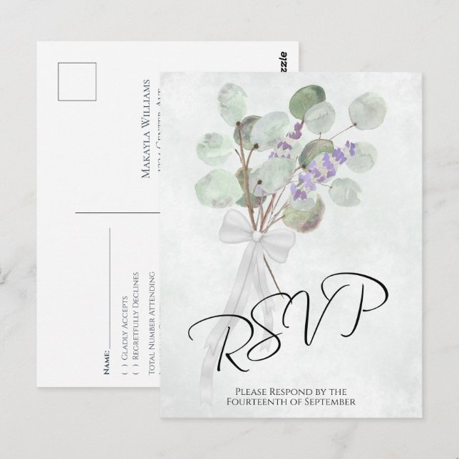 Postal Eucalyptus Bouquet Wedquet Wedding RSVP (Anverso / Reverso)
