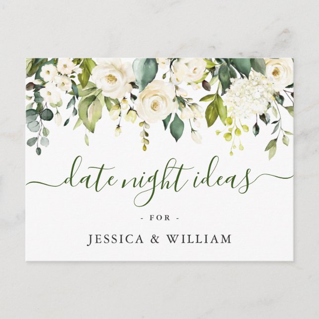 Postal Eucalyptus Bridal Shower Date Night Idea Card (Anverso)