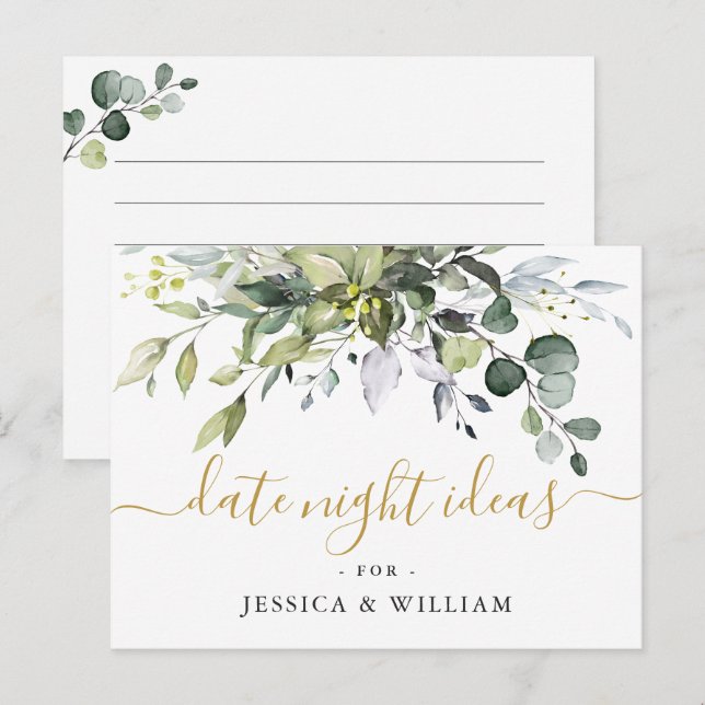 Postal Eucalyptus Bridal Shower Date Night Idea Card (Anverso / Reverso)