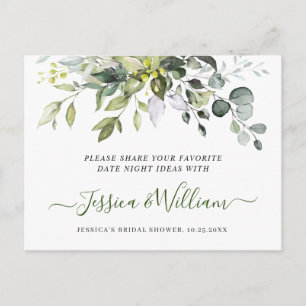 Postal Eucalyptus Bridal Shower Date Night Idea Card