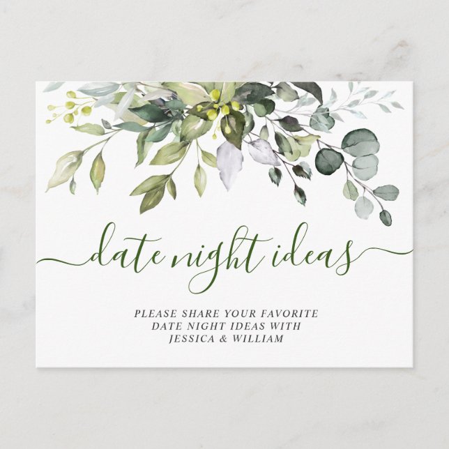 Postal Eucalyptus Bridal Shower Date Night Idea Card (Anverso)