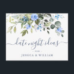 Postal Eucalyptus Bridal Shower Date Night Idea Card<br><div class="desc">Para una mayor personalización,  haga clic en el enlace "personalizar adicional" y utilice nuestra herramienta de diseño para modificar esta plantilla. Si necesita ayuda o elementos coincidentes,  por favor contáctame.</div>