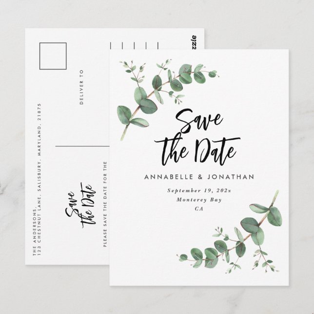Postal Eucalyptus elegante boda moderna salva la fecha po (Anverso / Reverso)