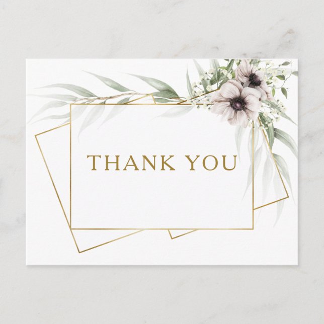 Postal Eucalyptus Gold Geometric Boda Gracias (Anverso)
