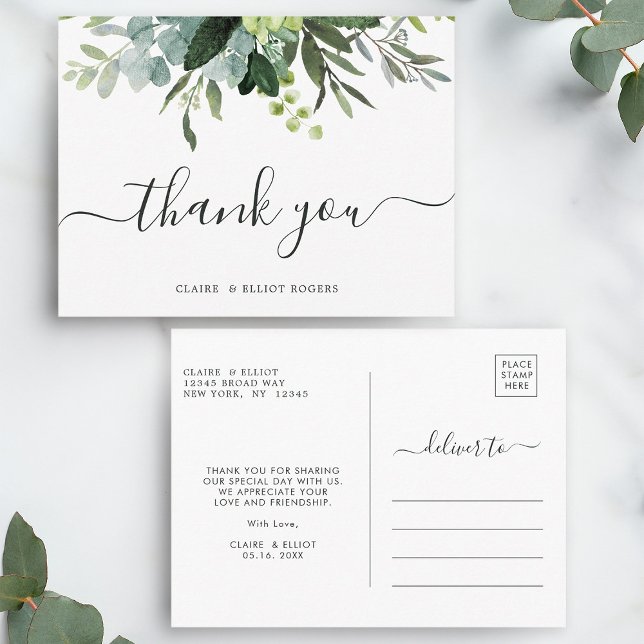 Postal Eucalyptus Green Foliage Gracias (Front & Back)