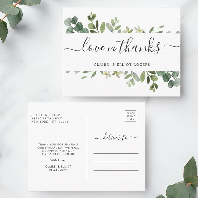 Postal Eucalyptus Green Foliage Gracias (Front & Back)
