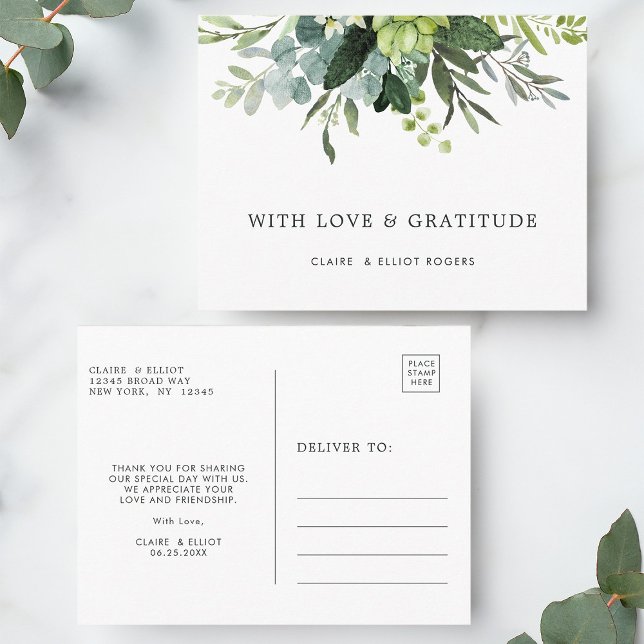 Postal Eucalyptus Green Foliage Gracias (Front & Back)
