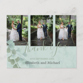 Postal Eucalyptus Green Marble Elegante Boda Gracias