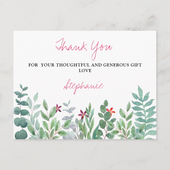 Postal Eucalyptus Greenery Baby Shower Gracias Postca (Anverso)