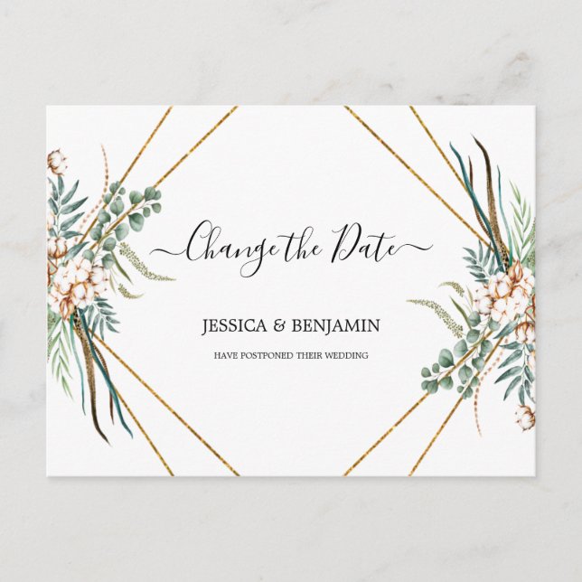 Postal Eucalyptus Greenery Boho Script Cambiar la fecha (Anverso)