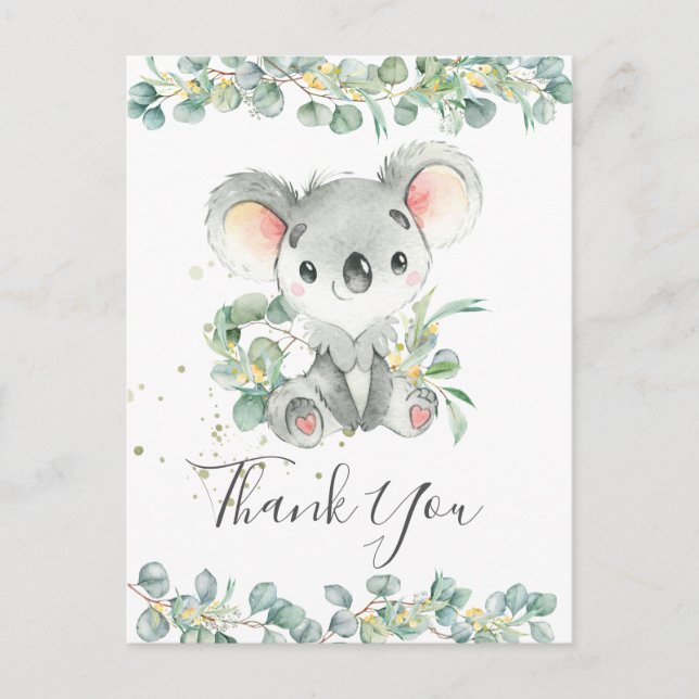 Postal Eucalyptus Greenery Cute Koala Cumpleaños Gracias (Anverso)