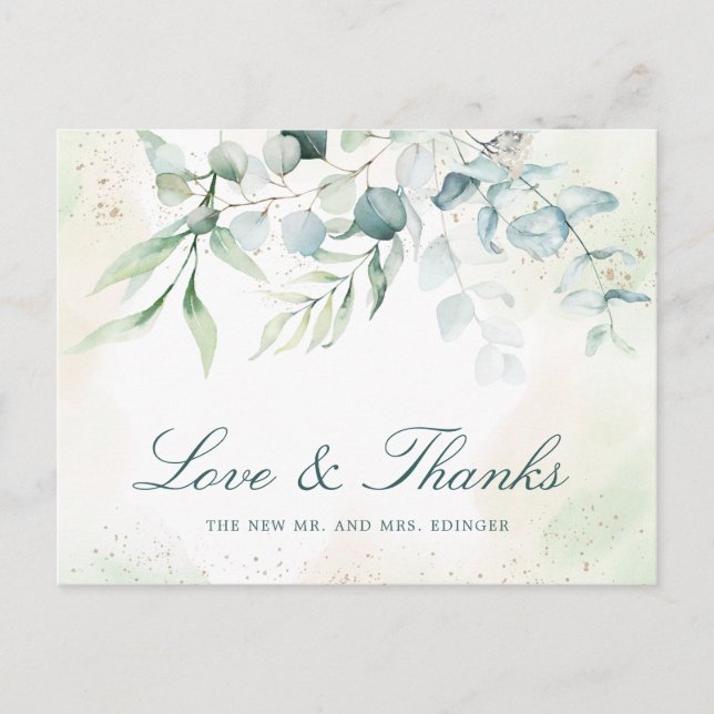 Postal Eucalyptus Greenery Elegant No Photo Boda (Anverso)