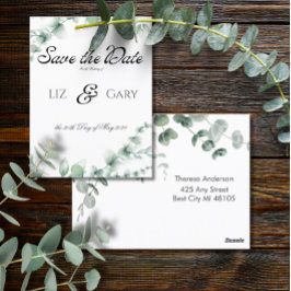 Postal Eucalyptus Greenery Elegant Wedding Save the Date