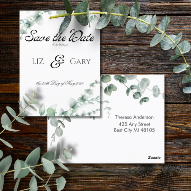 Postal Eucalyptus Greenery Elegant Wedding Save the Date (Subido por el creador)