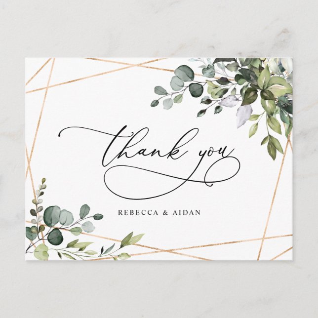 Postal Eucalyptus Greenery Gold Boda Gracias (Anverso)
