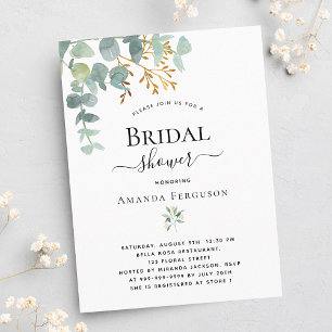Postal Eucalyptus greenery gold bridal shower invitation