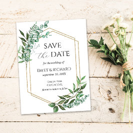 Postal Eucalyptus Greenery Gold Save the Date Postcard
