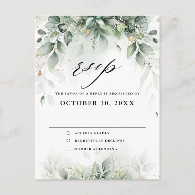 Postal Eucalyptus Greenery Gum Boda Botánica RSVP (Anverso)