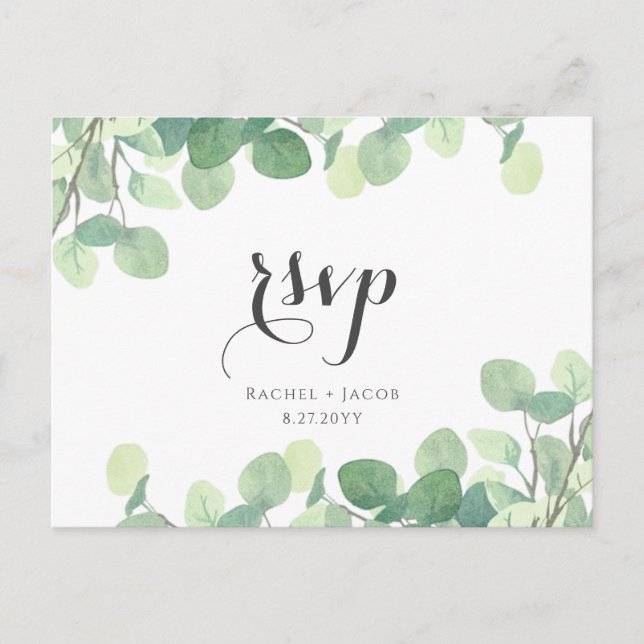 Postal Eucalyptus Greenery Modern Script Wedding RSVP (Anverso)