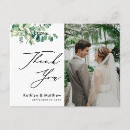 Postal Eucalyptus Greenery Script Photo Boda Gracias