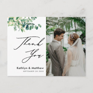 Postal Eucalyptus Greenery Script Photo Boda Gracias