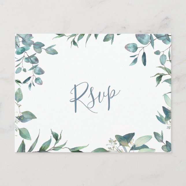 Postal Eucalyptus Greenery Watercolor Wedding RSVP (Anverso)