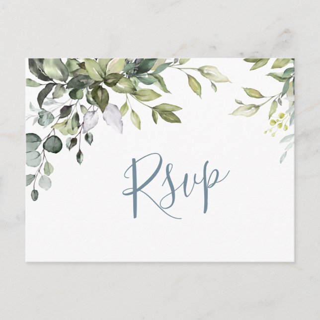 Postal Eucalyptus Greenery Watercolor Wedding RSVP (Anverso)