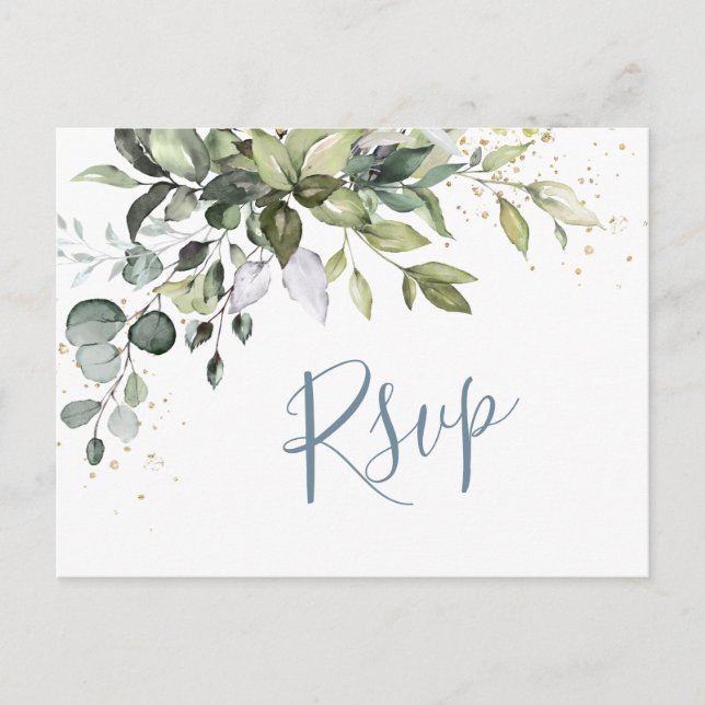 Postal Eucalyptus Greenery Watercolor Wedding RSVP (Anverso)