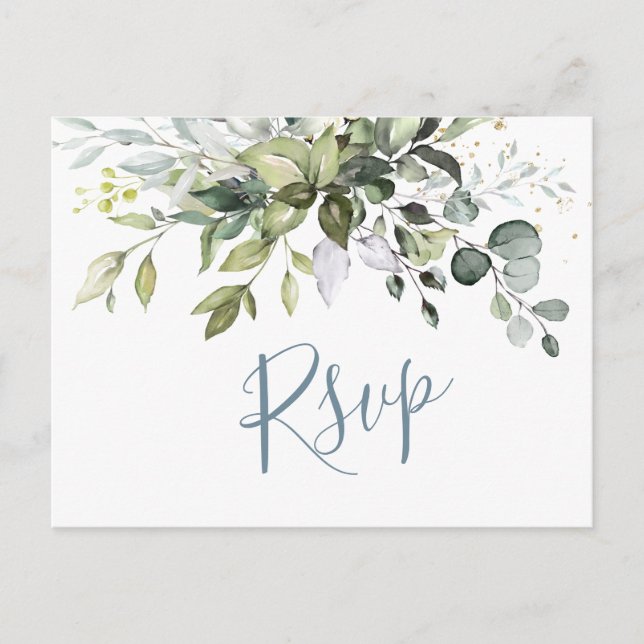 Postal Eucalyptus Greenery Watercolor Wedding RSVP (Anverso)