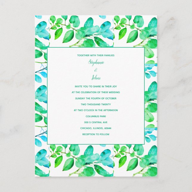 Postal Eucalyptus Leaf Art Green Verde azulado Dusty Blue (Anverso)