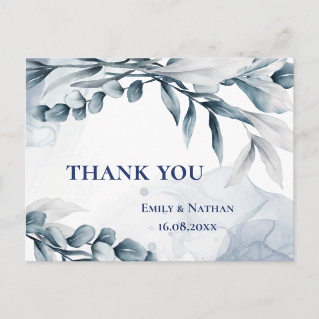 Postal Eucalyptus Leaves Dusty Blue Boda Gracias (Anverso)