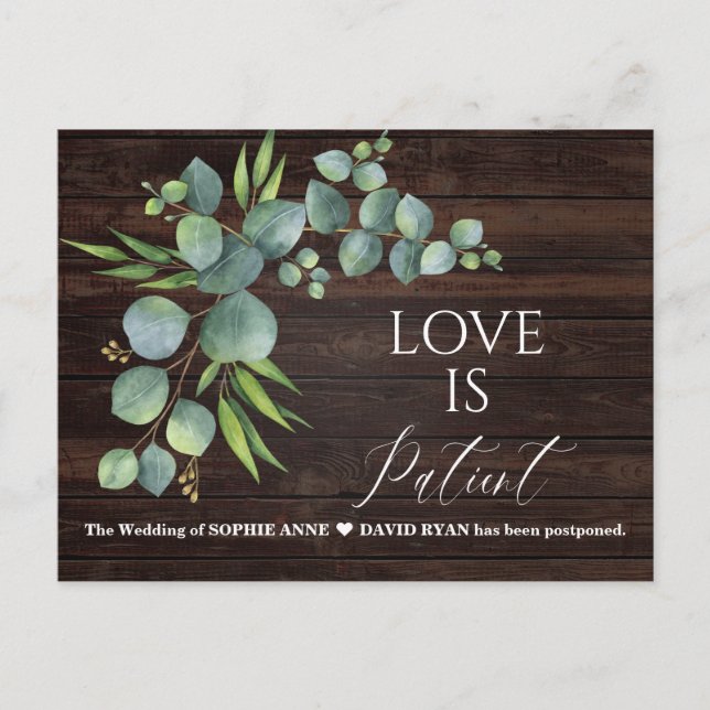 Postal Eucalyptus Love Is Pacient Script Boda Update (Anverso)